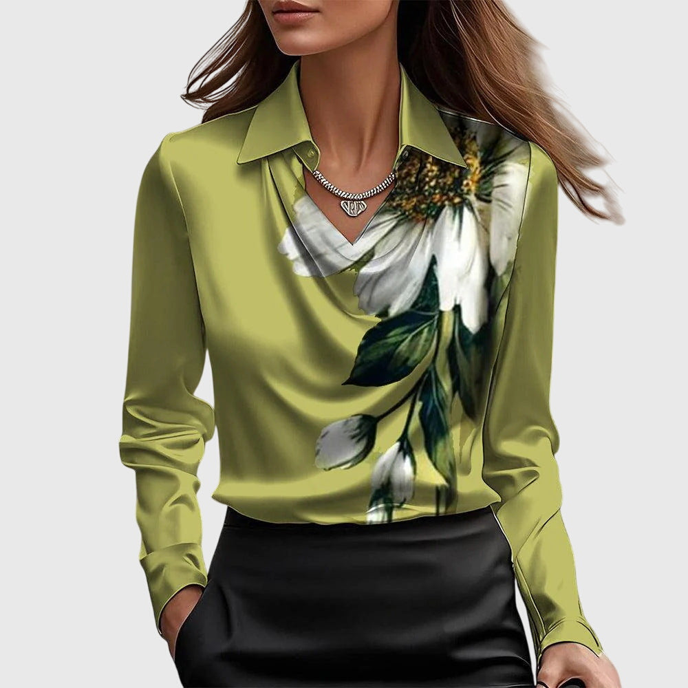 Sylvie - Blusa di lusso con lucentezza e collo plissettato