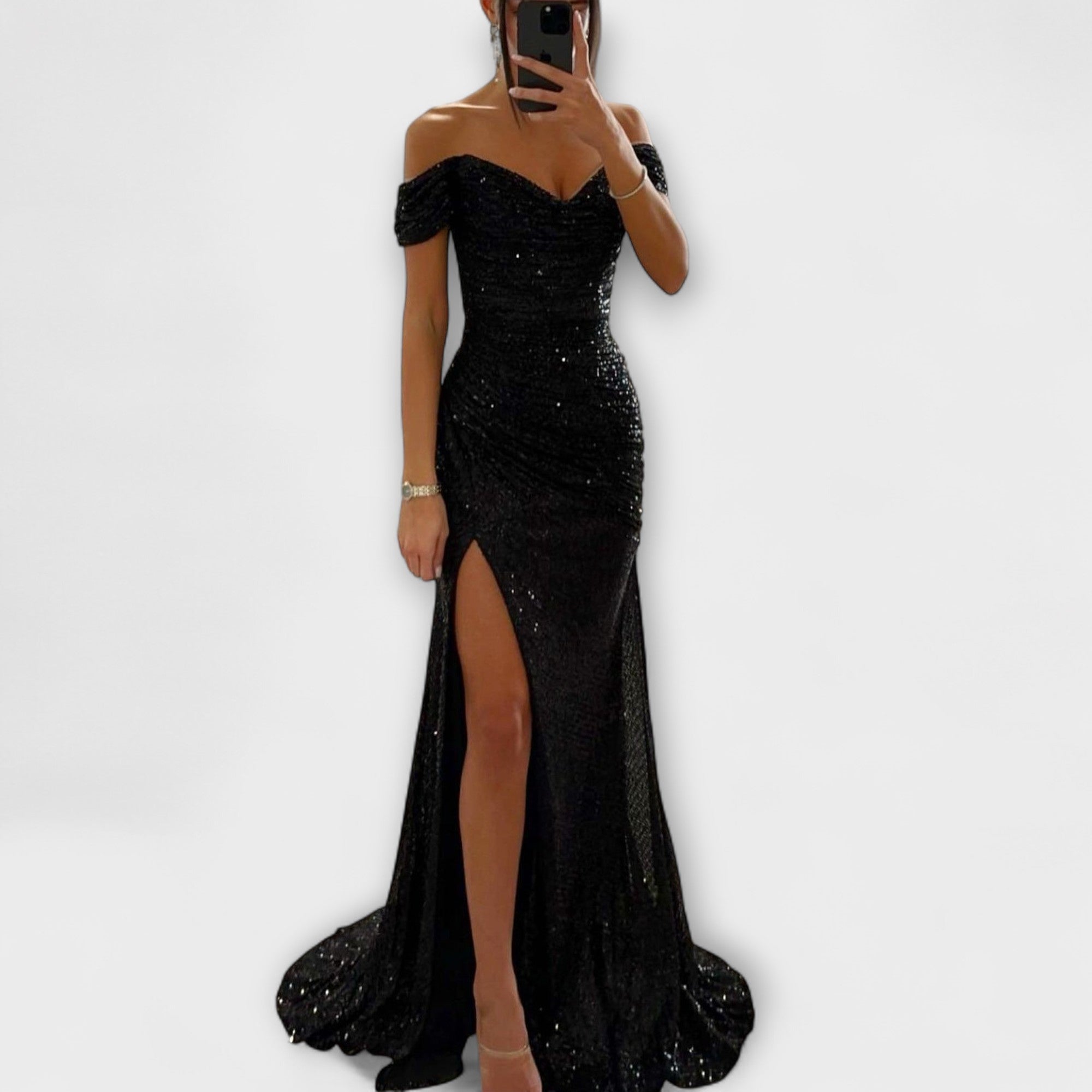 Abito Estivo da Sera - Maxi Strapless con Glitter e Spacco per Matrimoni e Feste