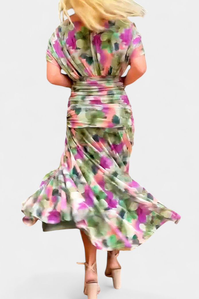 Alondra Vestito Lungo con Fantasia Floreale e Décolleté