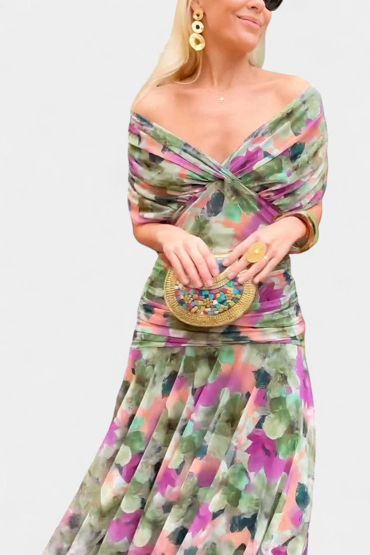 Alondra Vestito Lungo con Fantasia Floreale e Décolleté