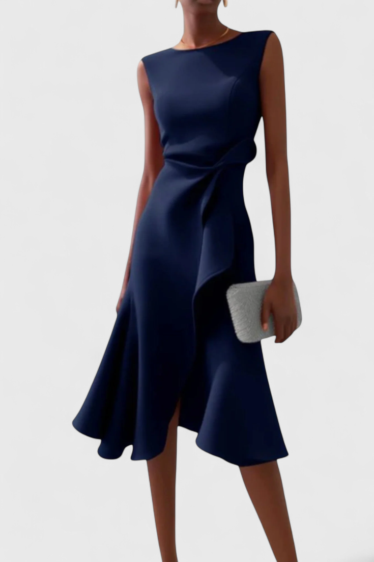 Claudia Abito Midi Asimmetrico con Eleganti Pieghe
