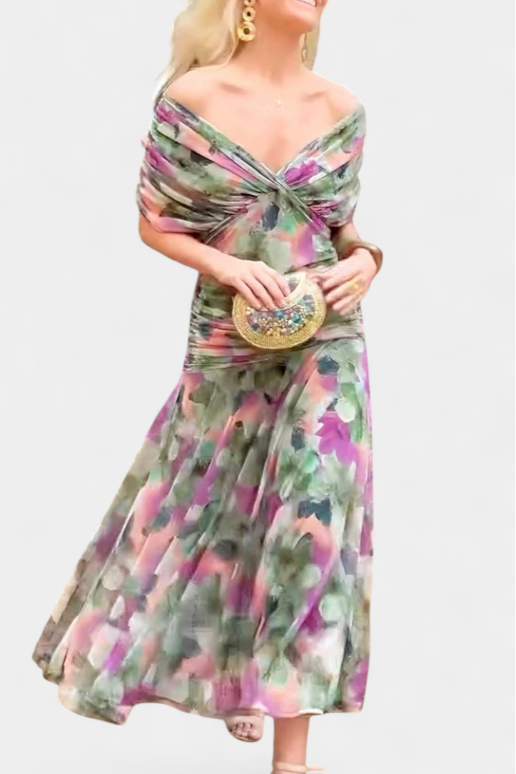 Alondra Vestito Lungo con Fantasia Floreale e Décolleté