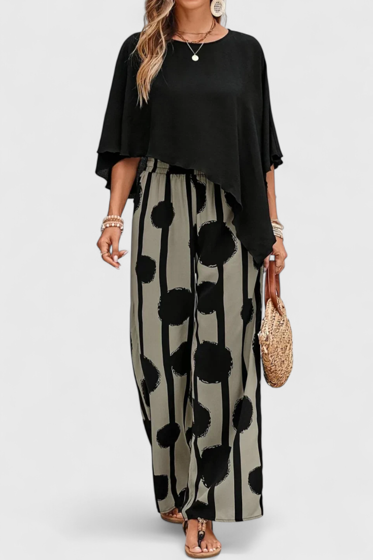 Aleida Set Asimmetrico con Top e Pantaloni Stampati