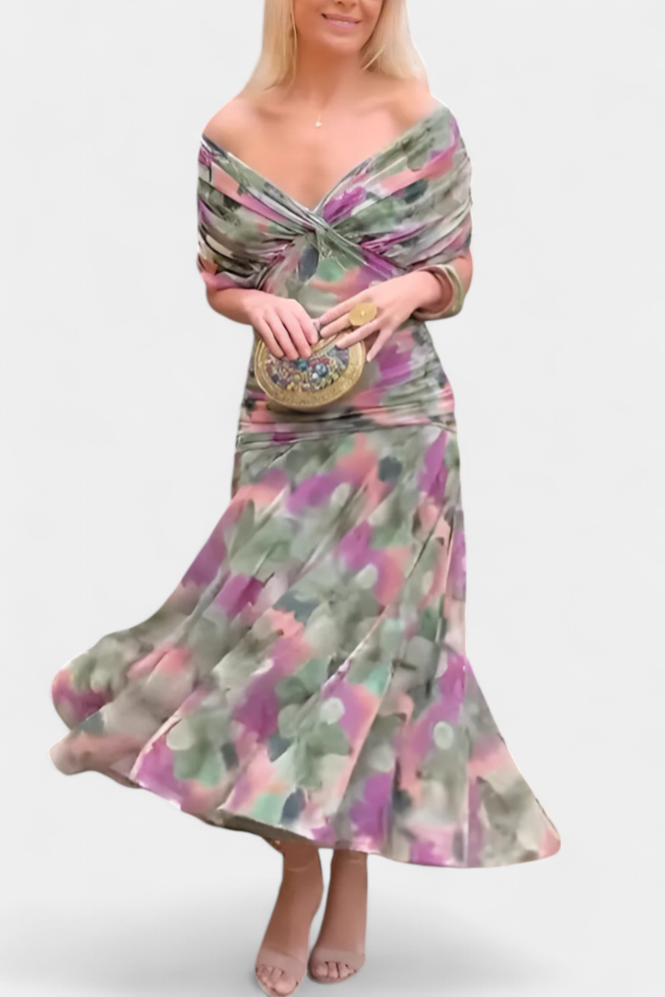 Alondra Vestito Lungo con Fantasia Floreale e Décolleté