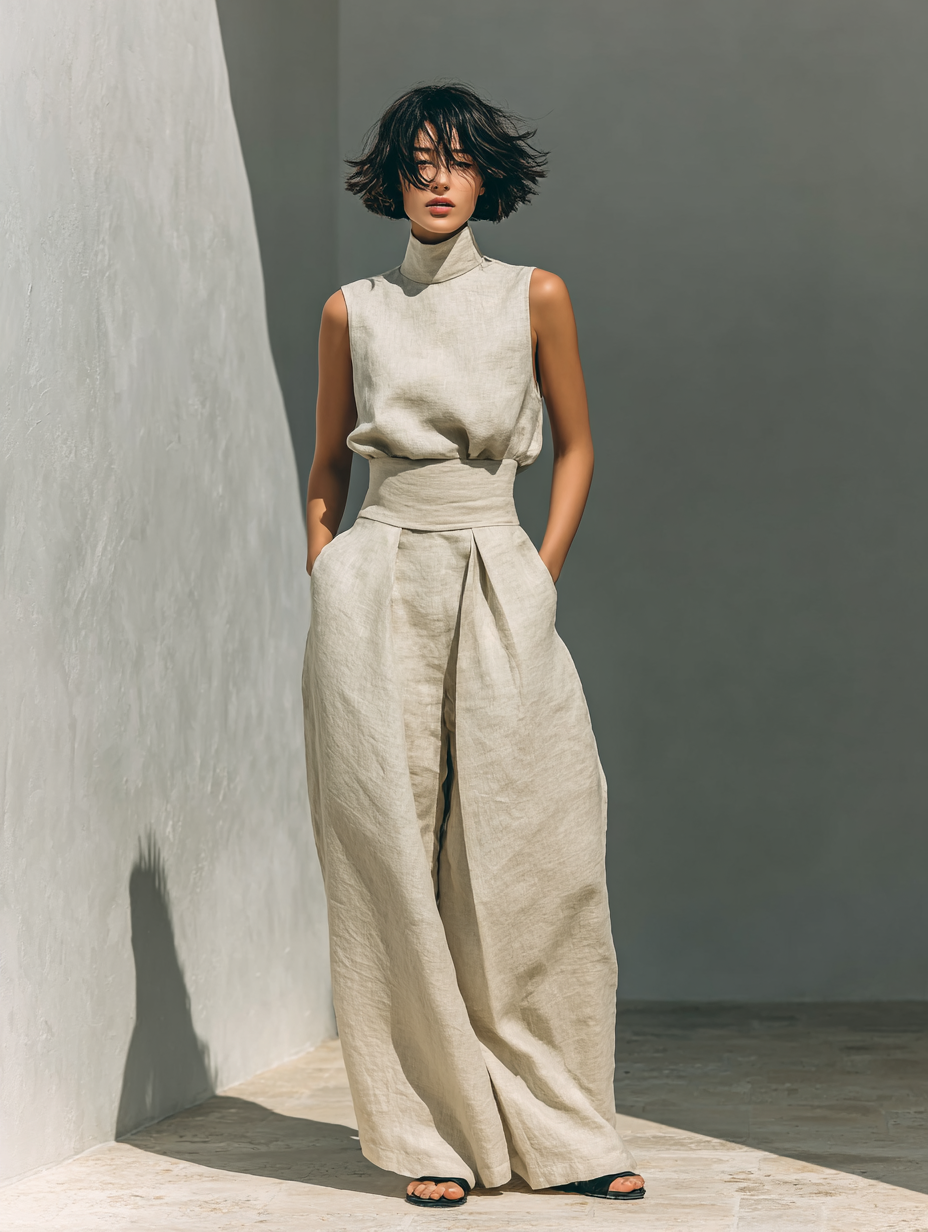 Maria | Set Minimal con Top e Pantaloni Larghi in Cotone e Lino