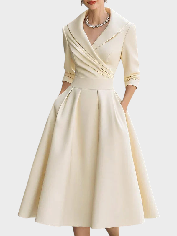 Gabriella | Elegante Abito Midi con Dettagli Raffinati e Pratiche Tasche