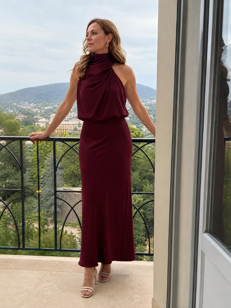 Nopal | Vestito Midi Senza Maniche con Collo Drappeggiato