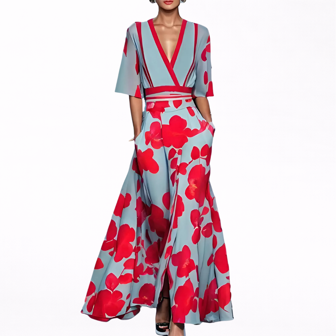 Valentina | Elegante Maxi Abito con Profondo Décolleté