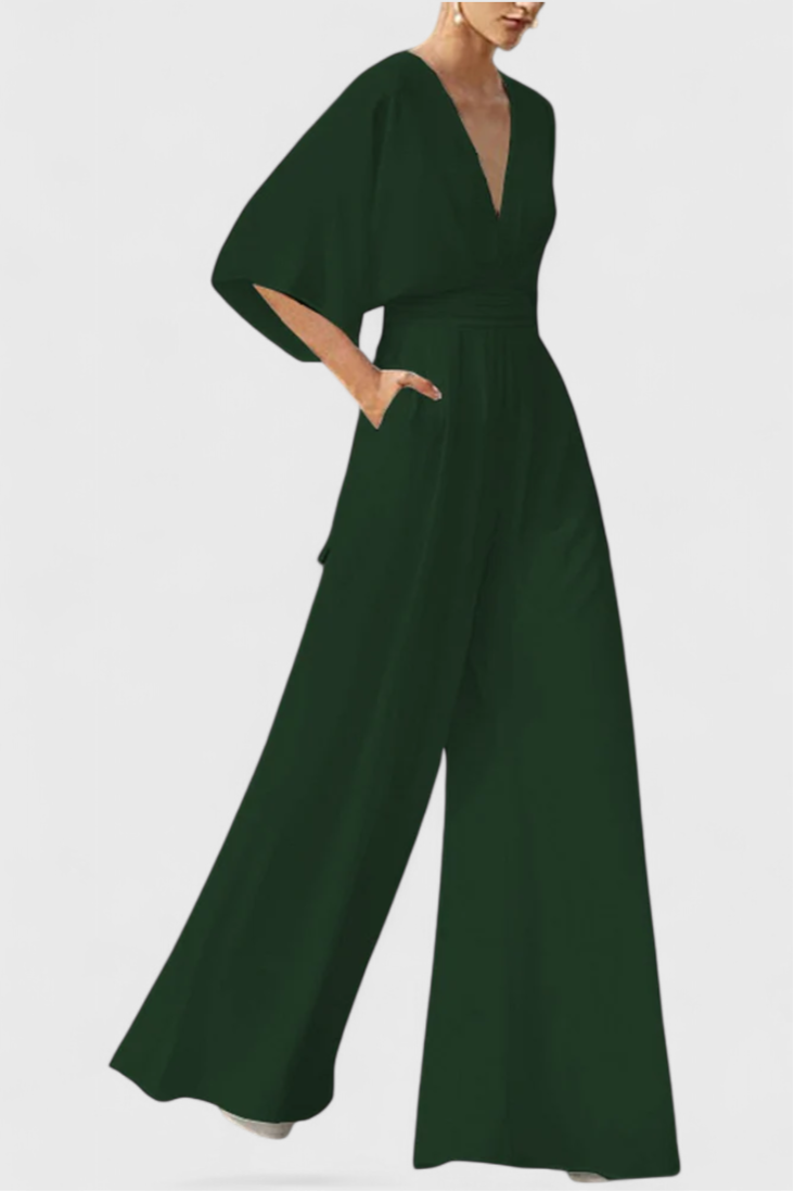 Isaura Tuta Lunga Elegante con Maniche Ampie e Scollatura a V