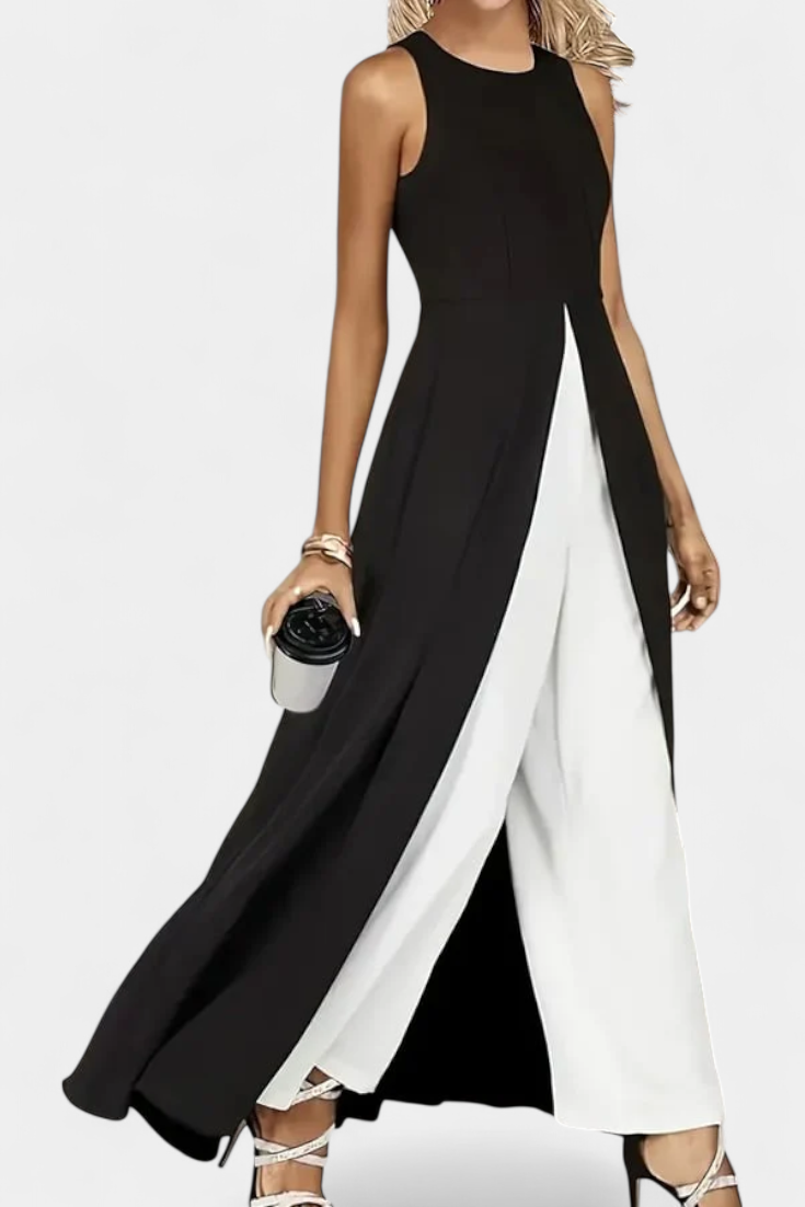 Alicia Set Elegante Bicolore Senza Maniche con Pantaloni Larghi