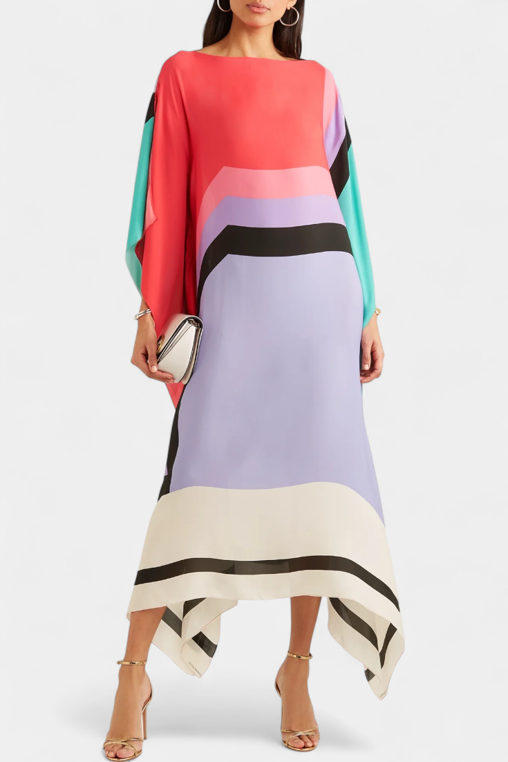 Elena Caftano con Disegno Geometrico, Linea Larga e Tessuto Butterfly Mesh