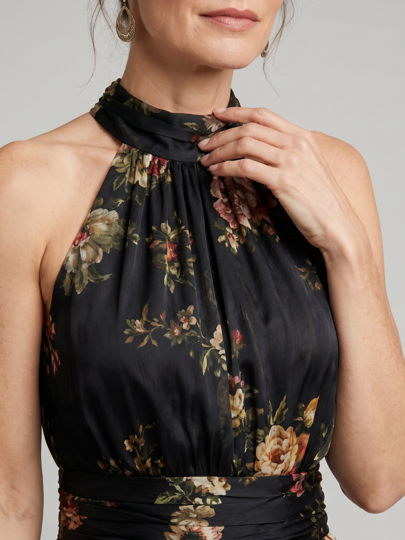 Sior | Abito Midi con Collo Halter a Fiori