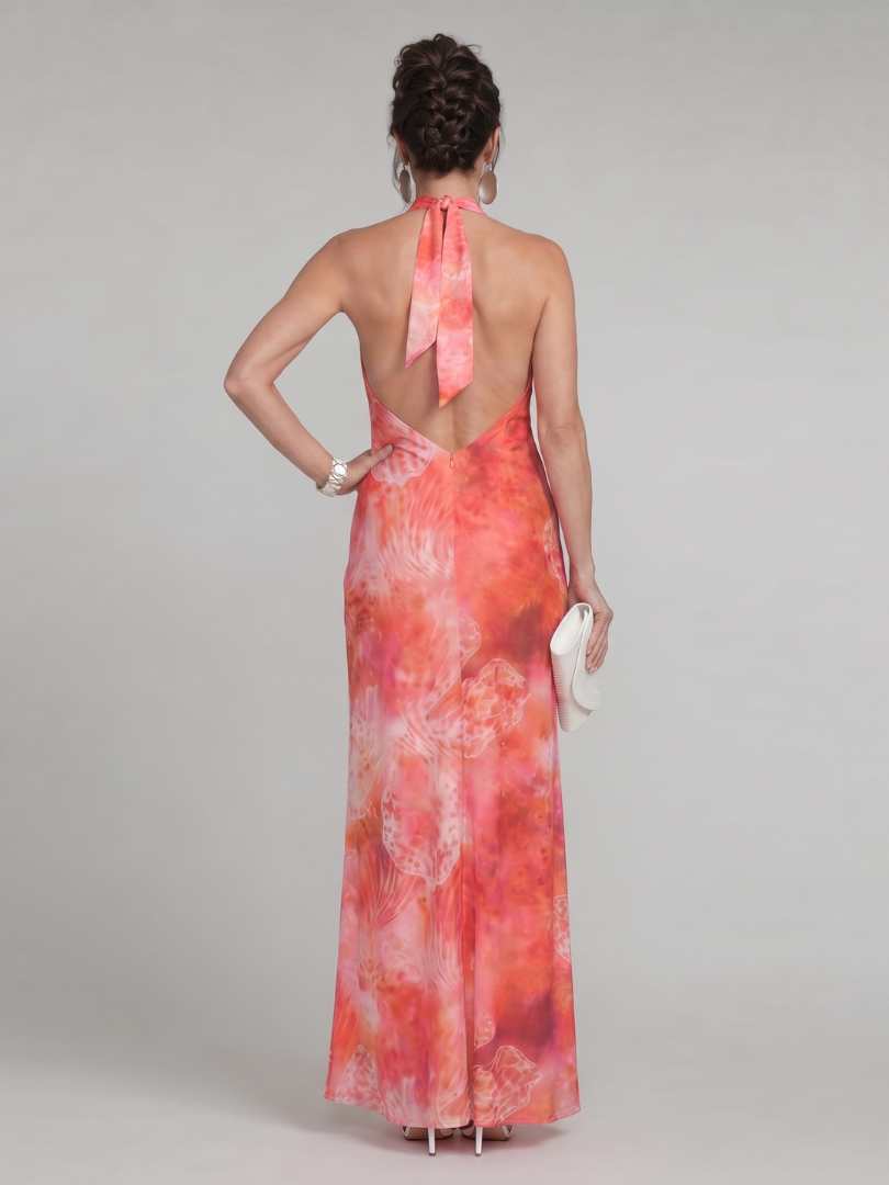 Coraline | Abito Maxi con Scollo All'Americana e Motivo Stampato