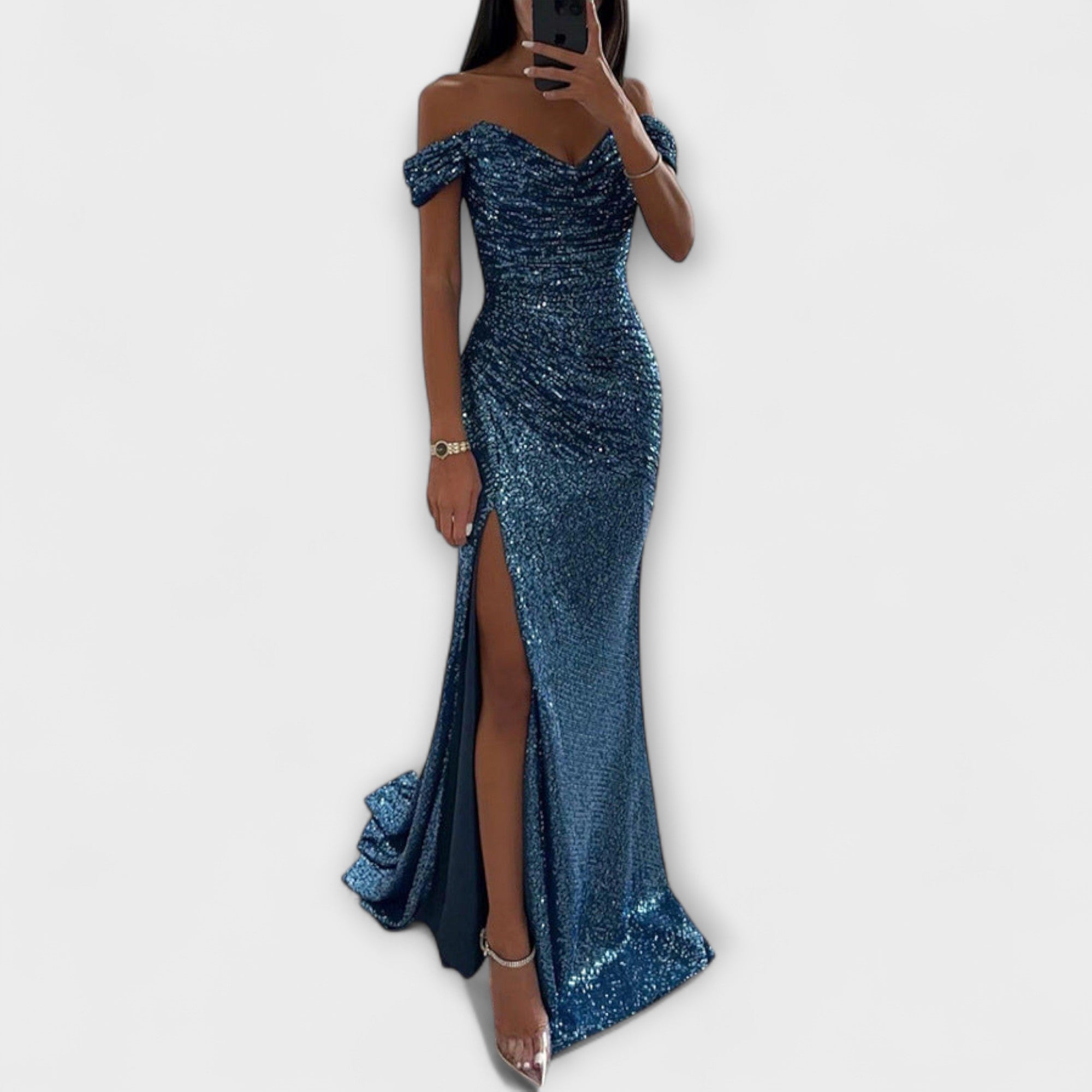 Abito Estivo da Sera - Maxi Strapless con Glitter e Spacco per Matrimoni e Feste