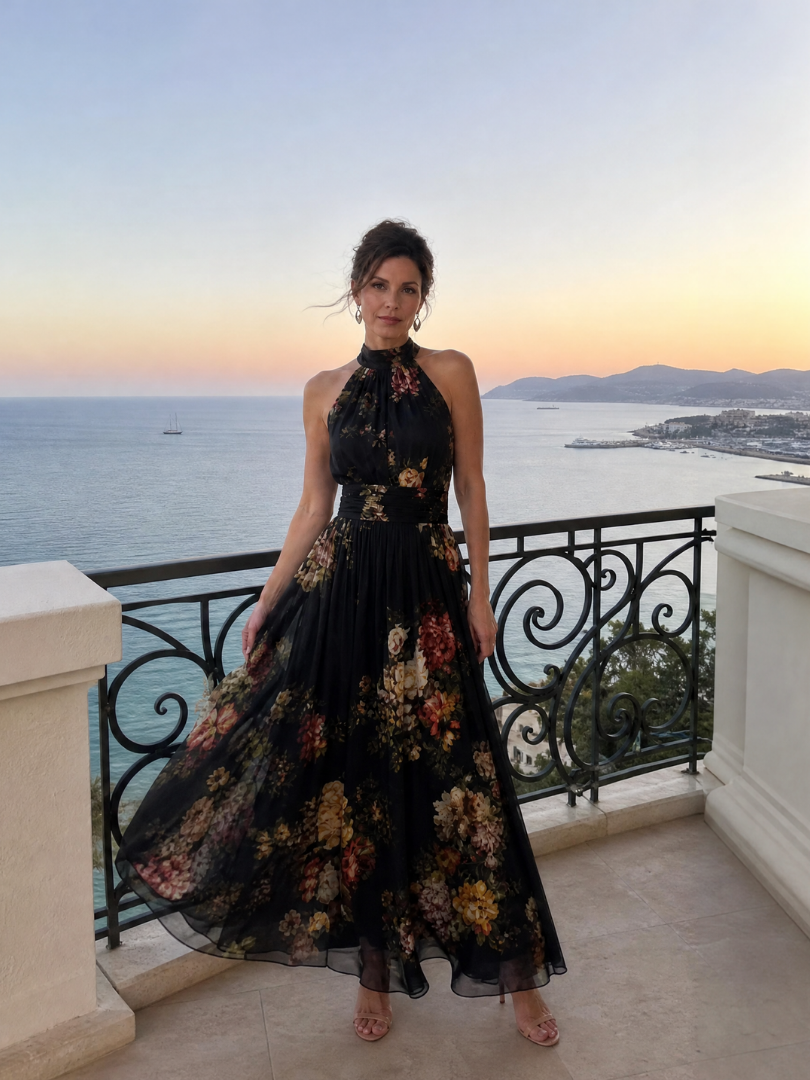 Sior | Abito Midi con Collo Halter a Fiori