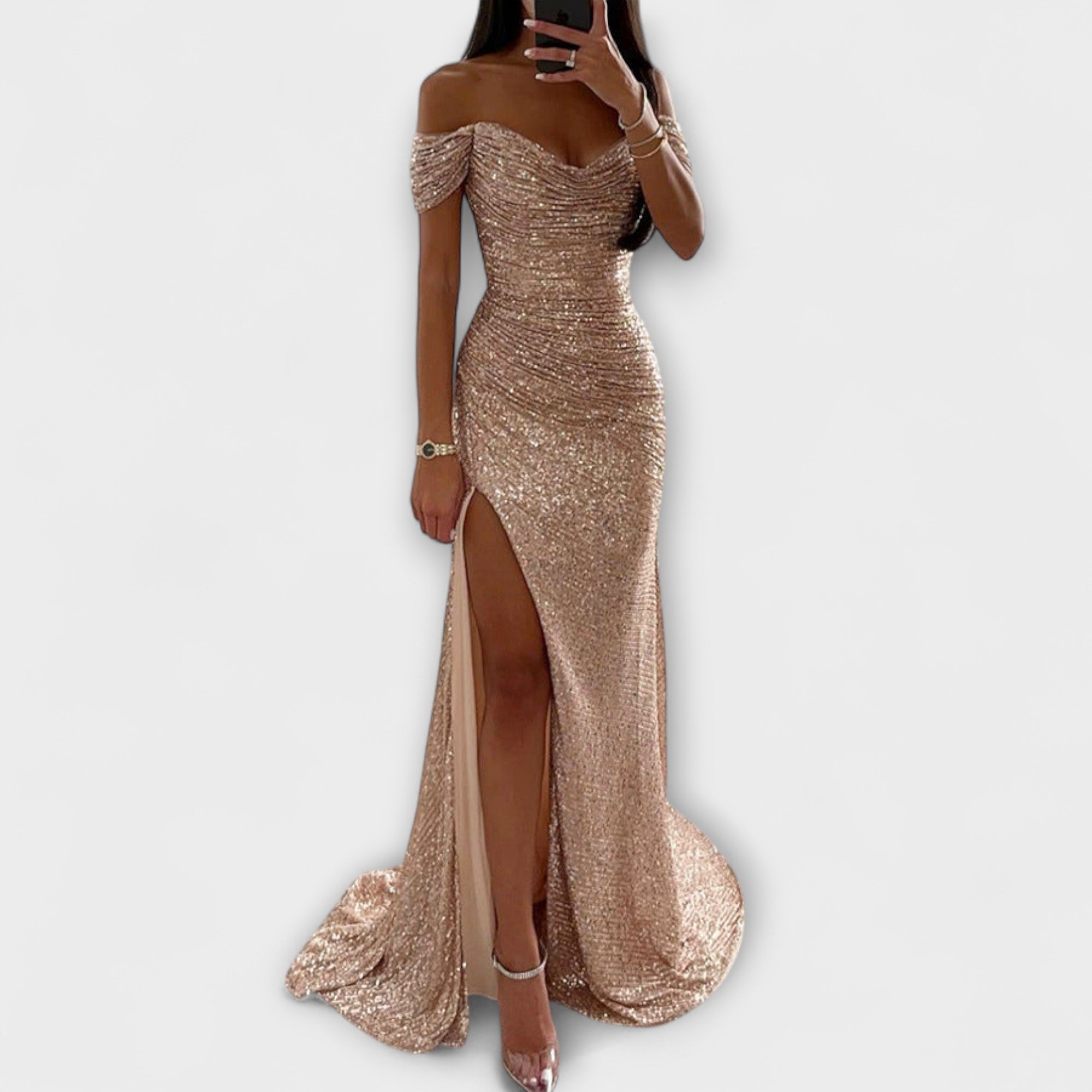 Abito Estivo da Sera - Maxi Strapless con Glitter e Spacco per Matrimoni e Feste