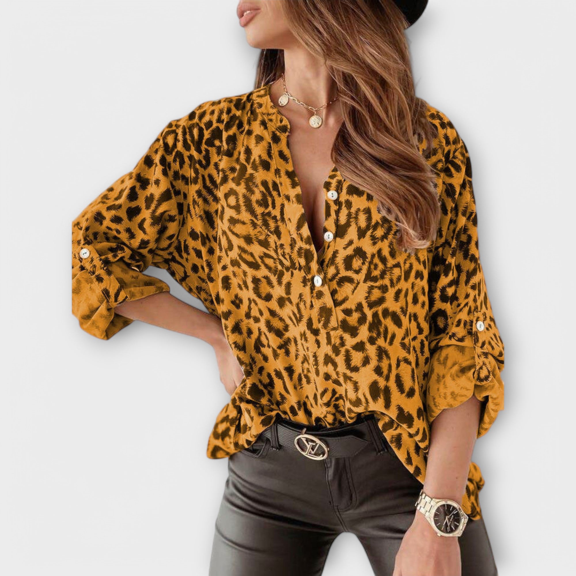 Blusa di moda con motivo leopardato