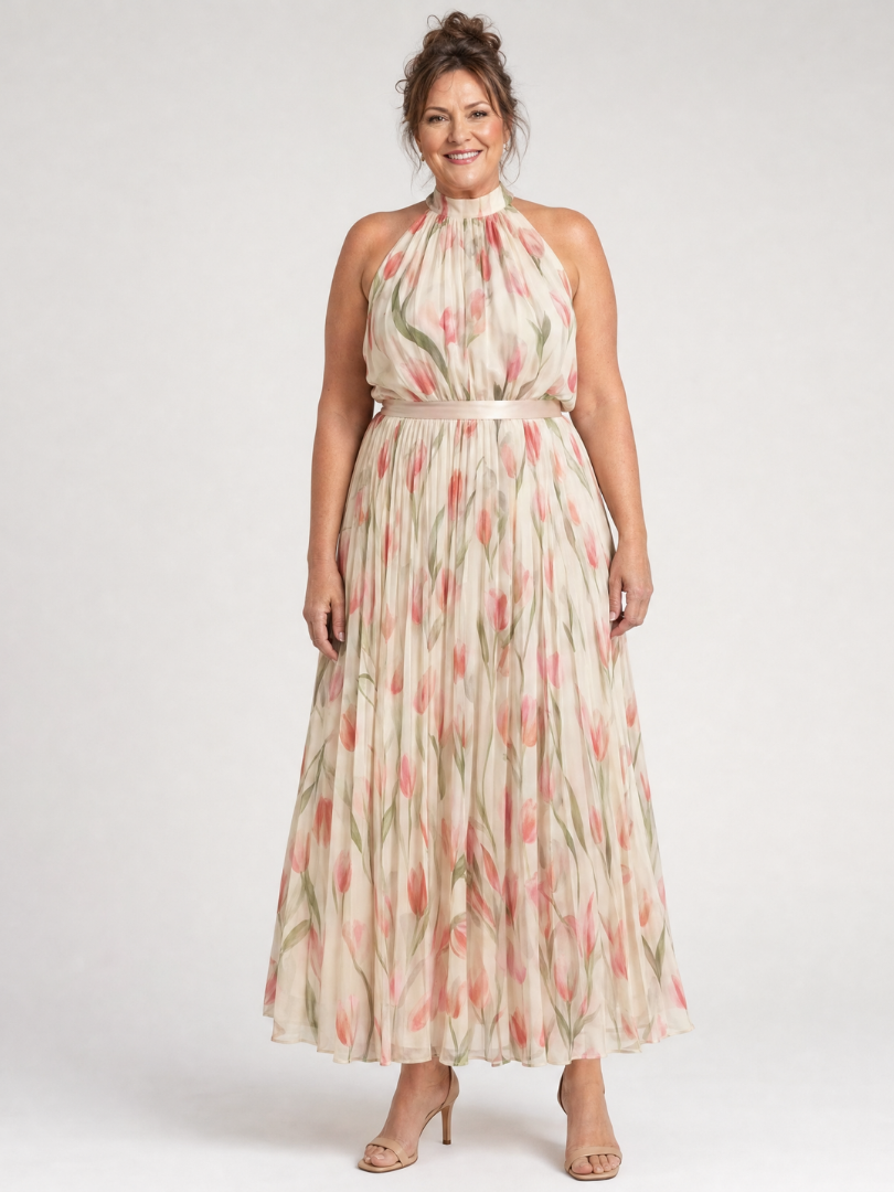 Aurelle | Abito Midi Floreale con Scollo Halter