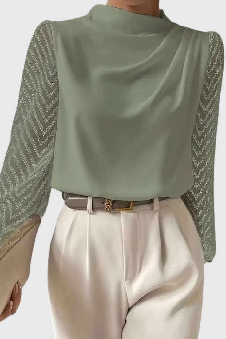 Zaraa Blusa Elegante con Maniche Trasparenti