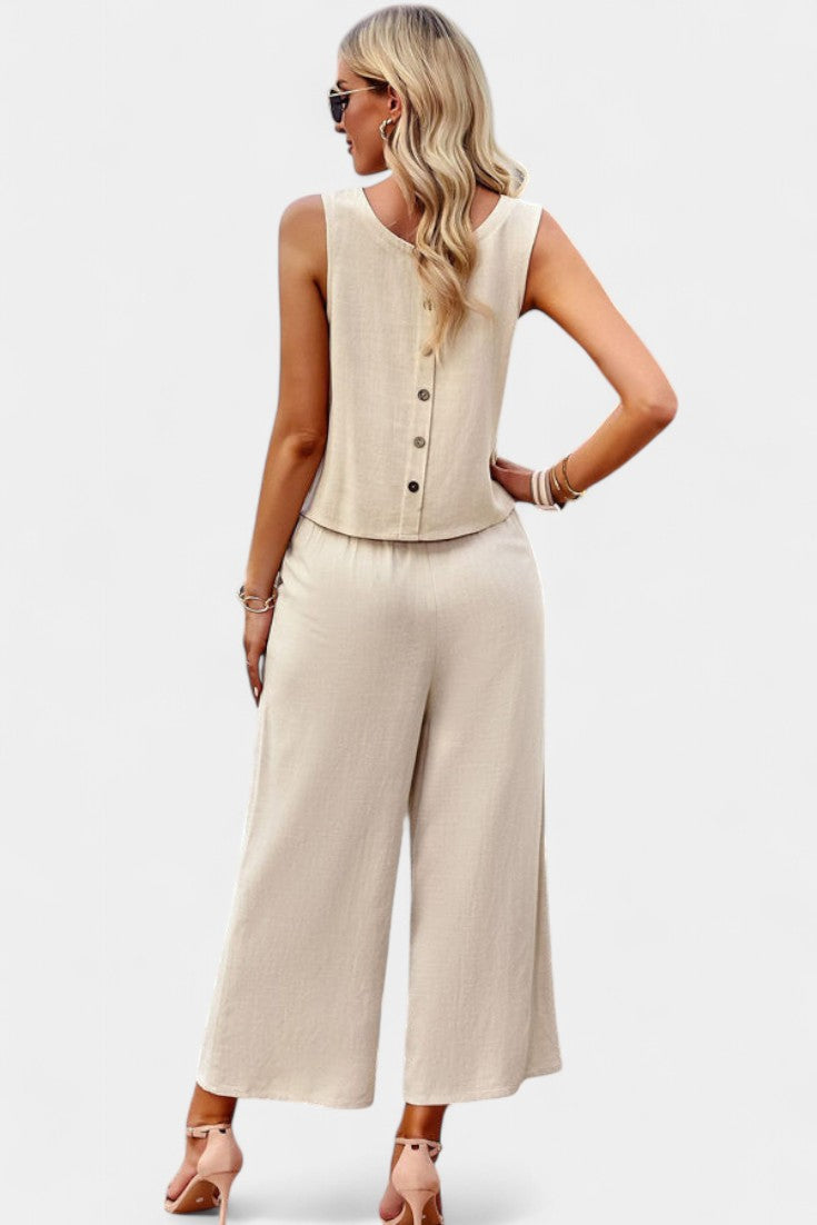 Lavinia Boho Set con Top Leggero e Shorts in Lino e Cotone