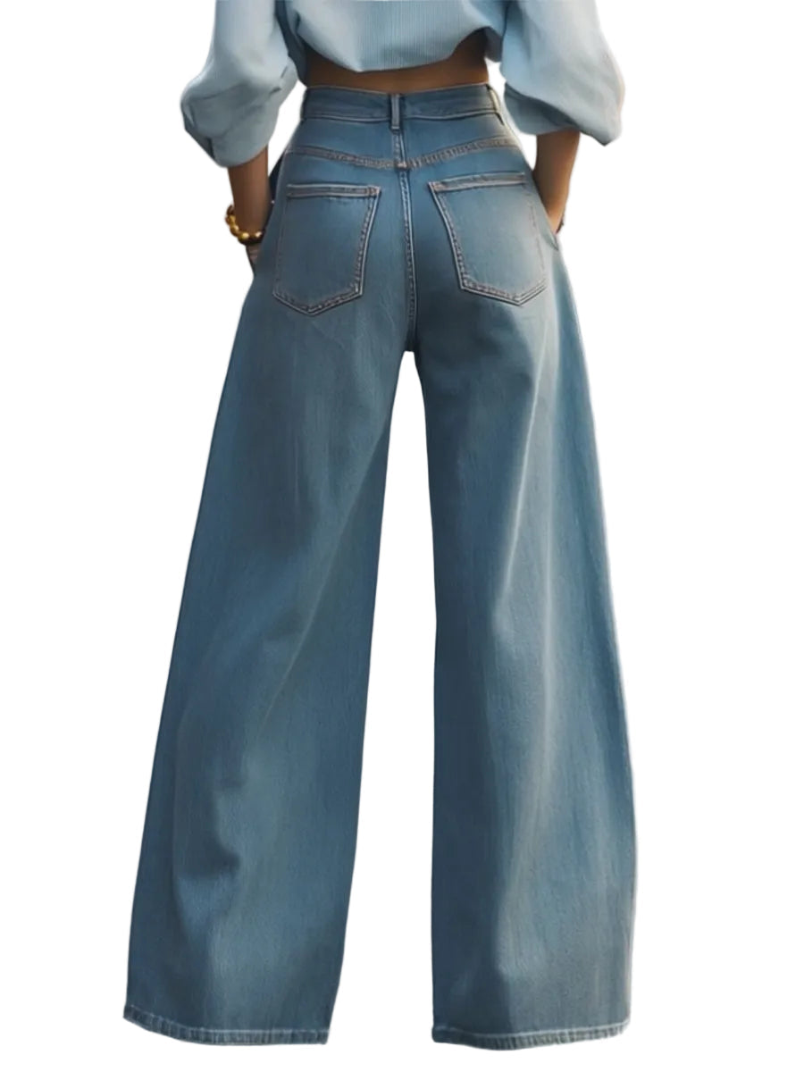 Rebecca - Pantaloni in Denim Vintage a Gamba Larga