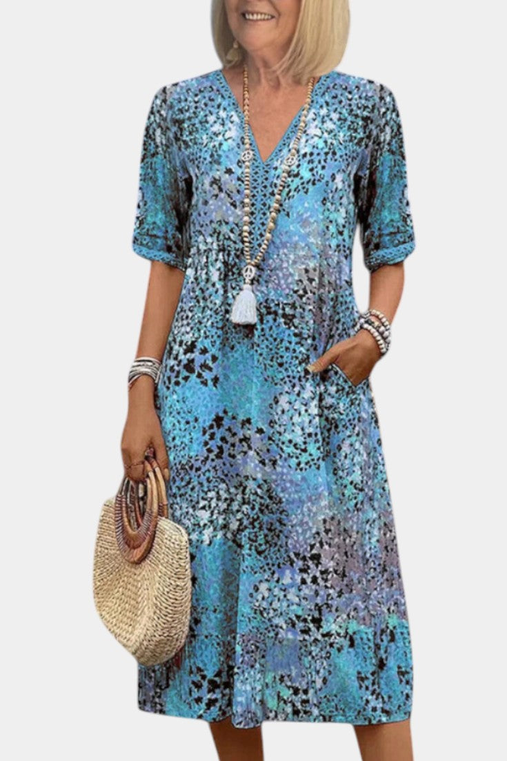 Abito Boho Perla con Motivo Floreale e Dettagli all'Uncinetto