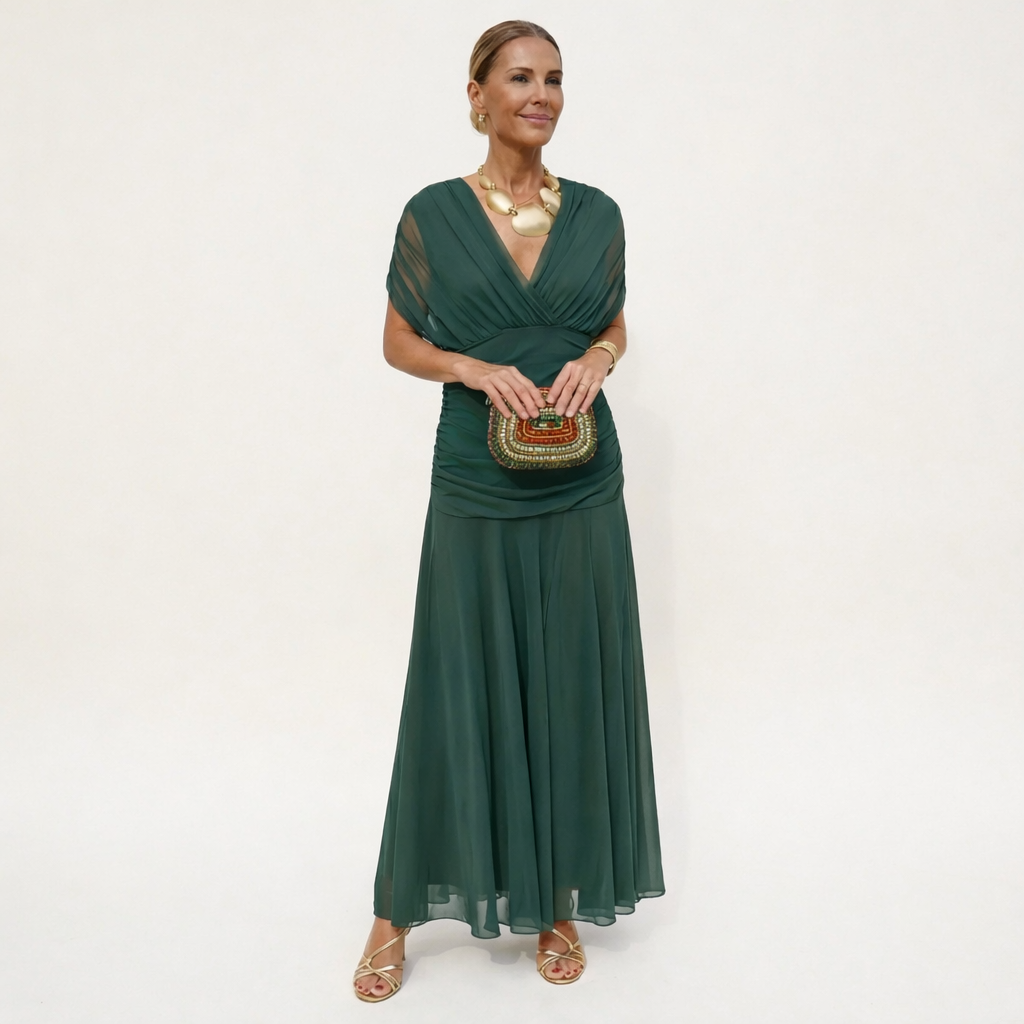 Velora™ | Abito Lungo Floreale con Scollatura a V