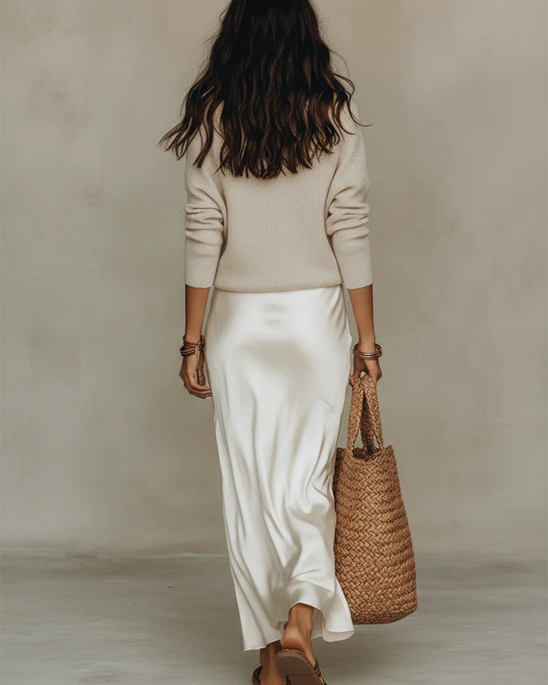 Elena | Abito Midi in Satin con Maglione Coordinato