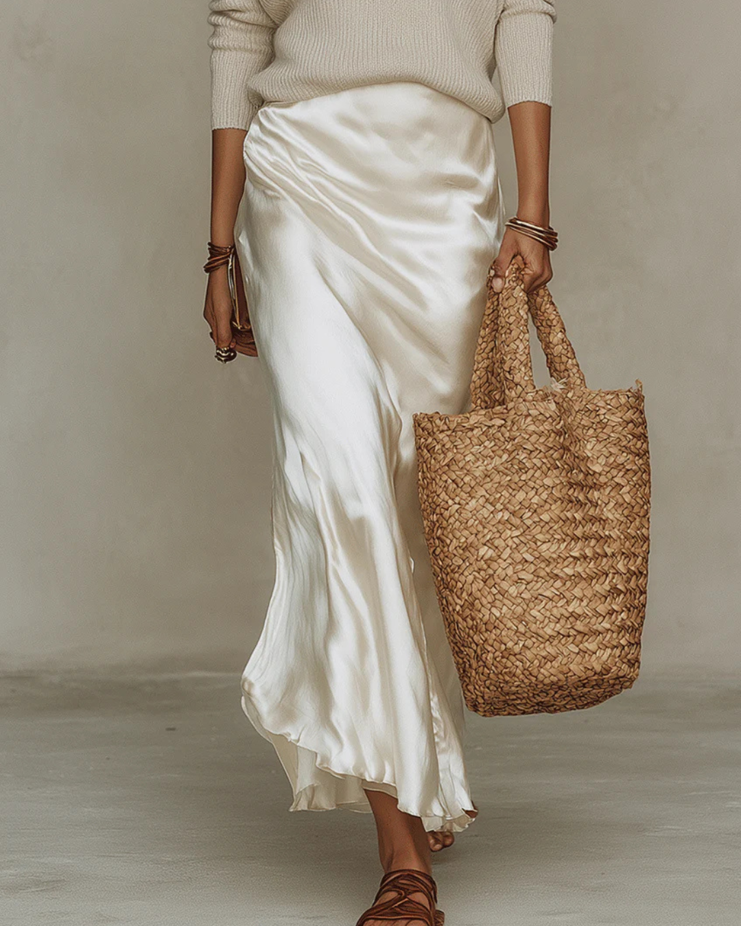Elena | Abito Midi in Satin con Maglione Coordinato