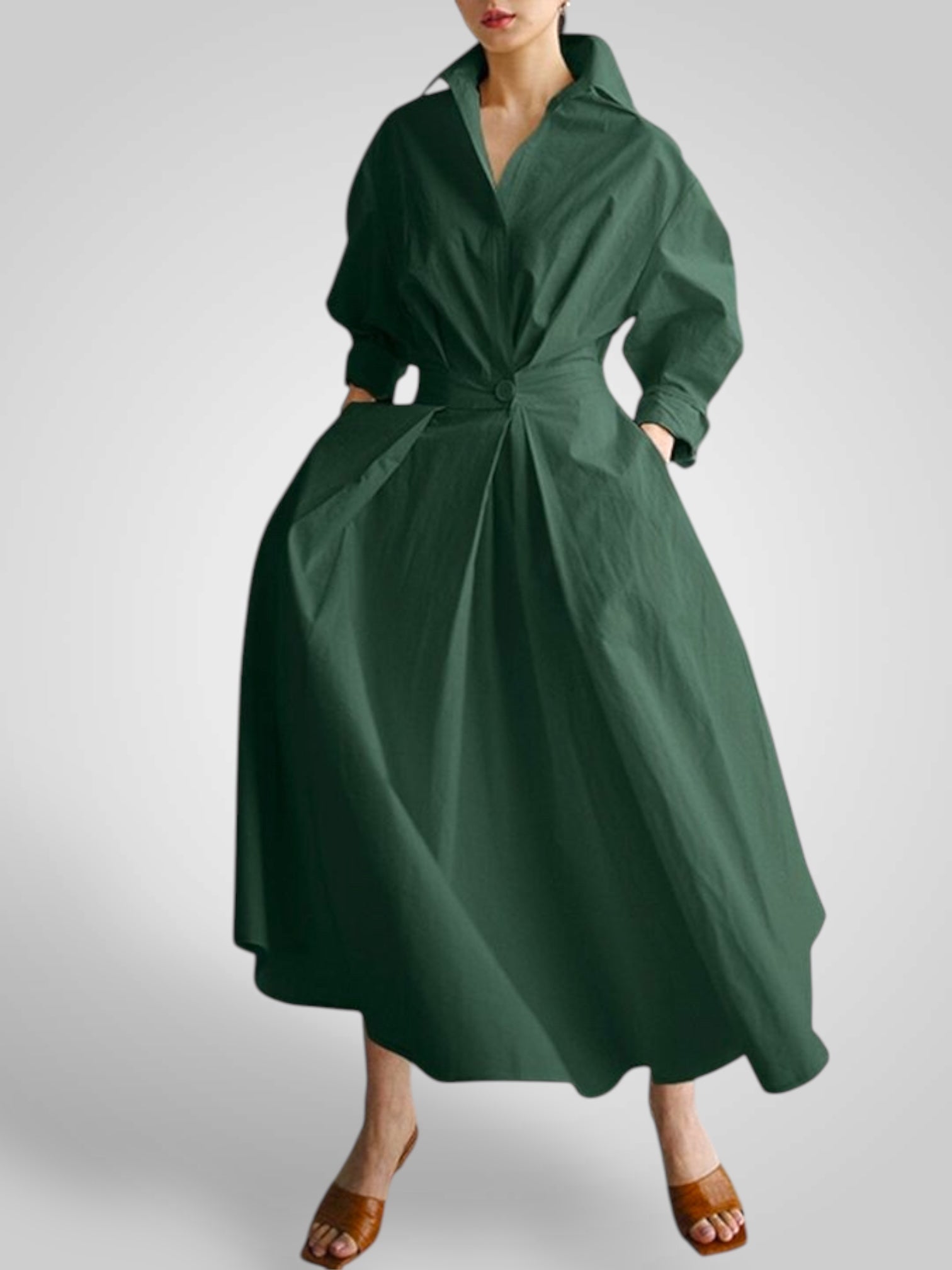 Ella | Abito Maxy da Donna con Tasche, Bottoni, Maniche Lunghe