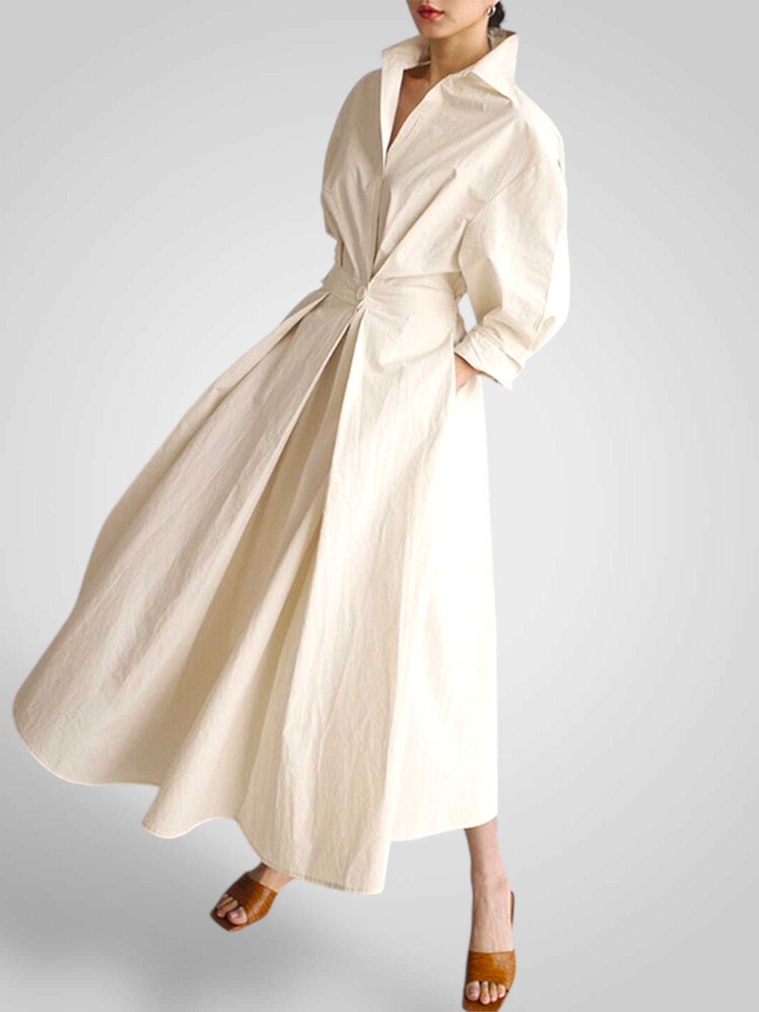 Ella | Abito Maxy da Donna con Tasche, Bottoni, Maniche Lunghe