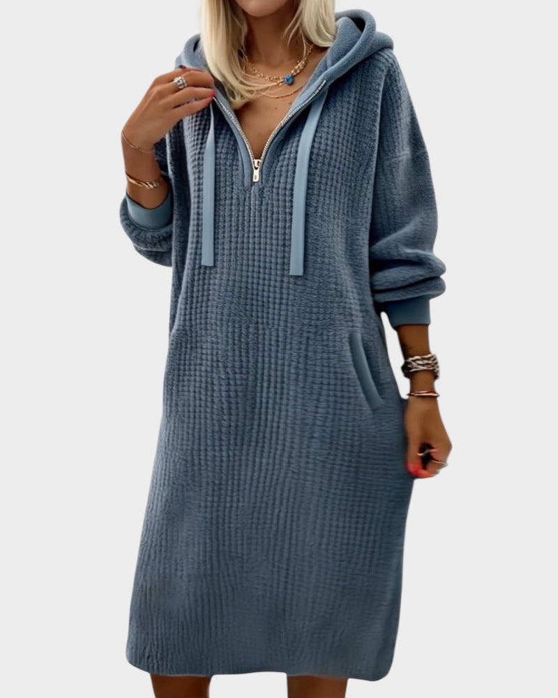 Abito in maglia quotidiano con cappuccio e motivo a nido d'ape