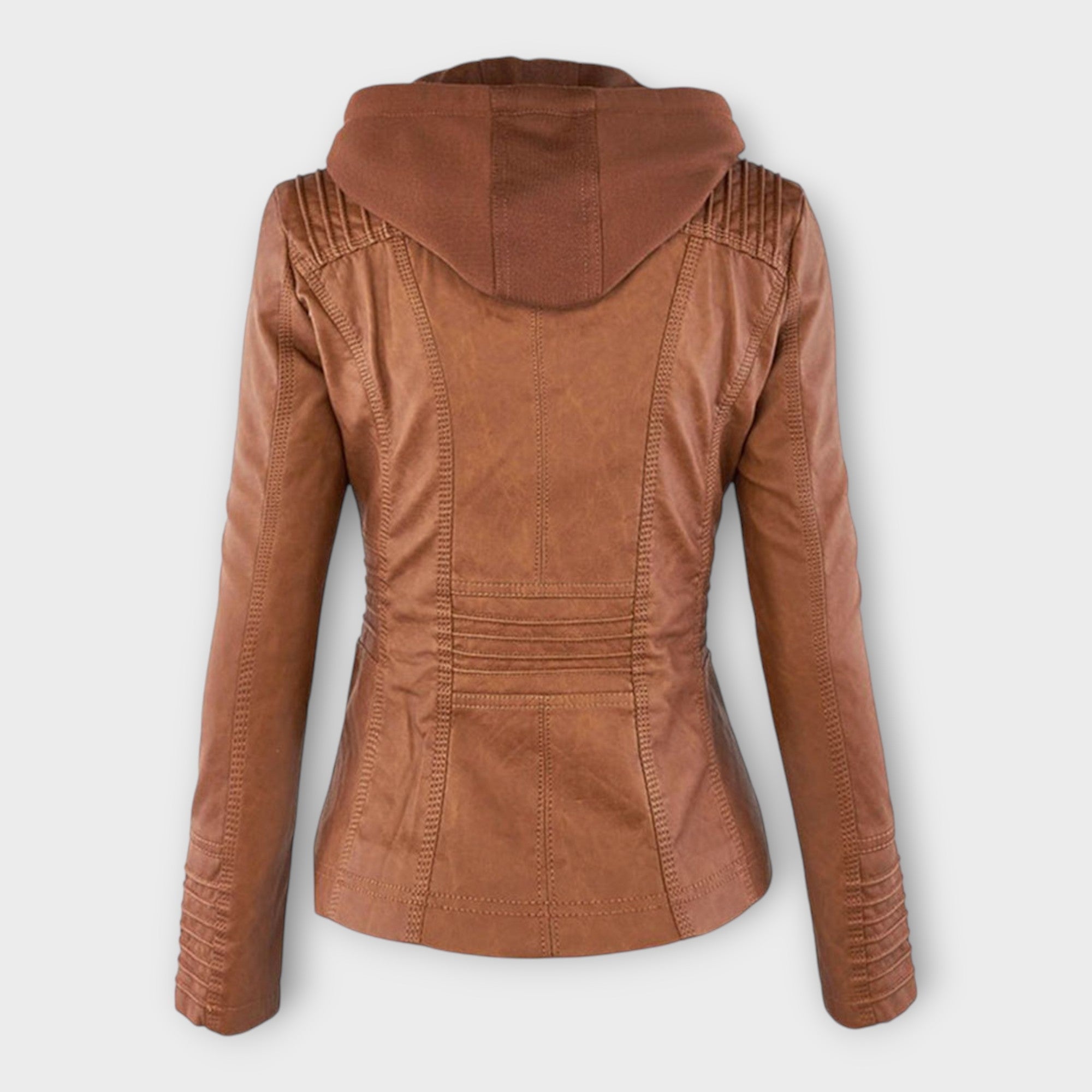 Giacca di Pelle Moderna con Cappuccio e Linea Senza Tempo