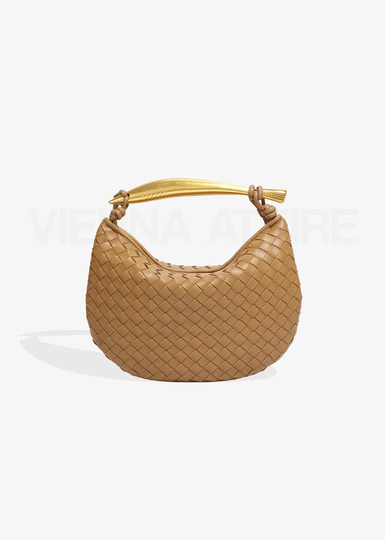 Alessandra – Borsa con Design Intessuto e Manico Dorato