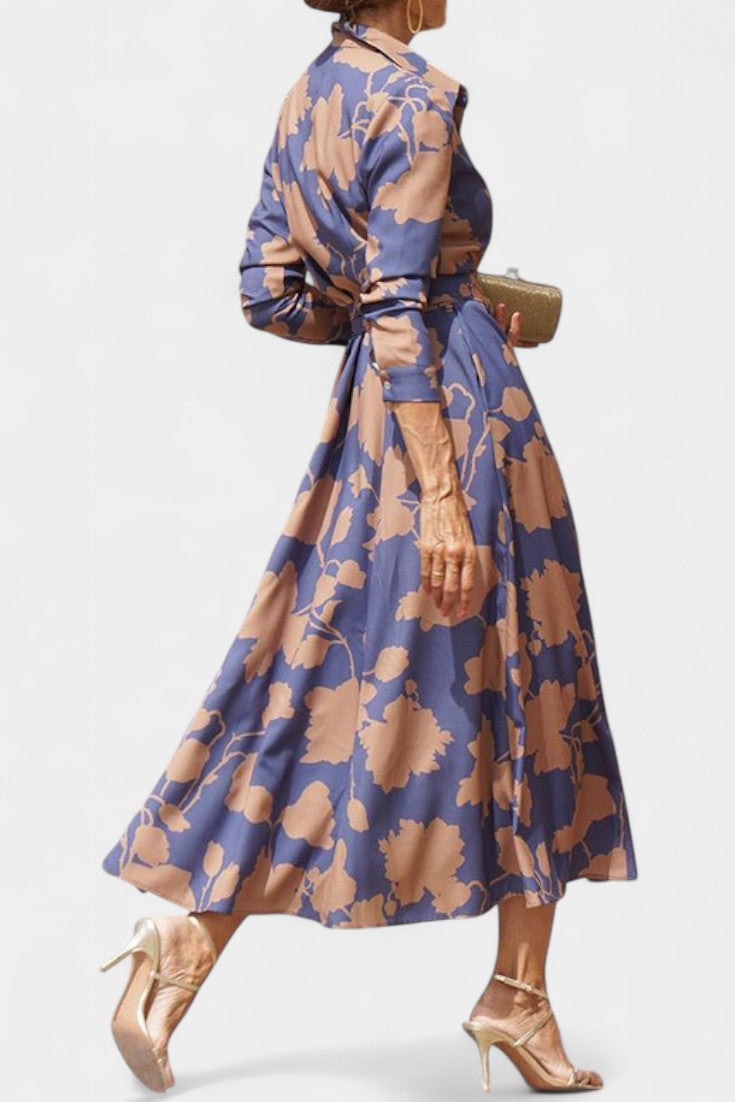 Vestito Midi Samaria con Bottoni e Collo a Fiori