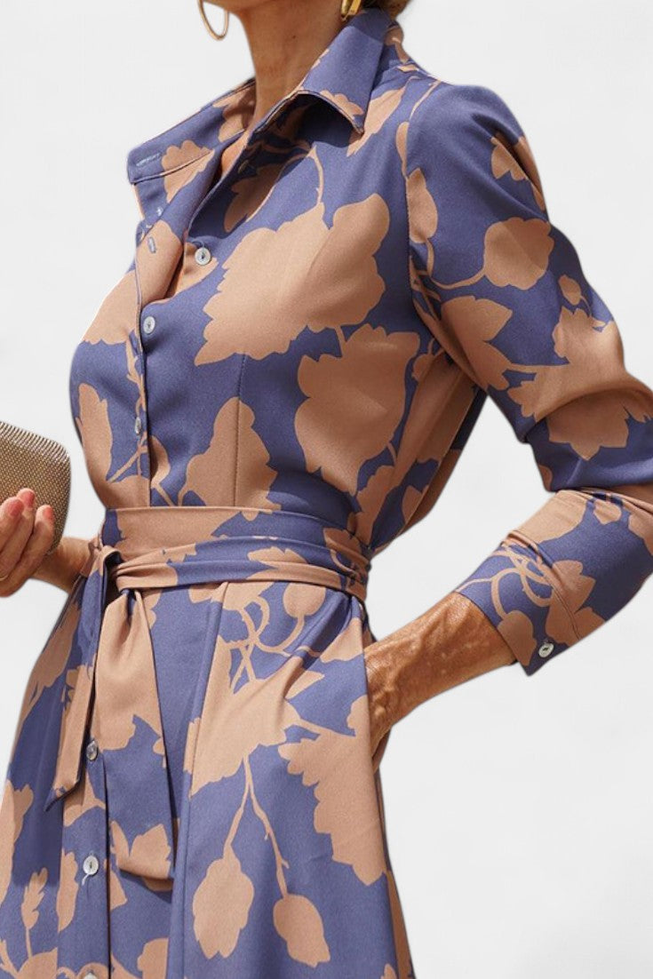 Vestito Midi Samaria con Bottoni e Collo a Fiori