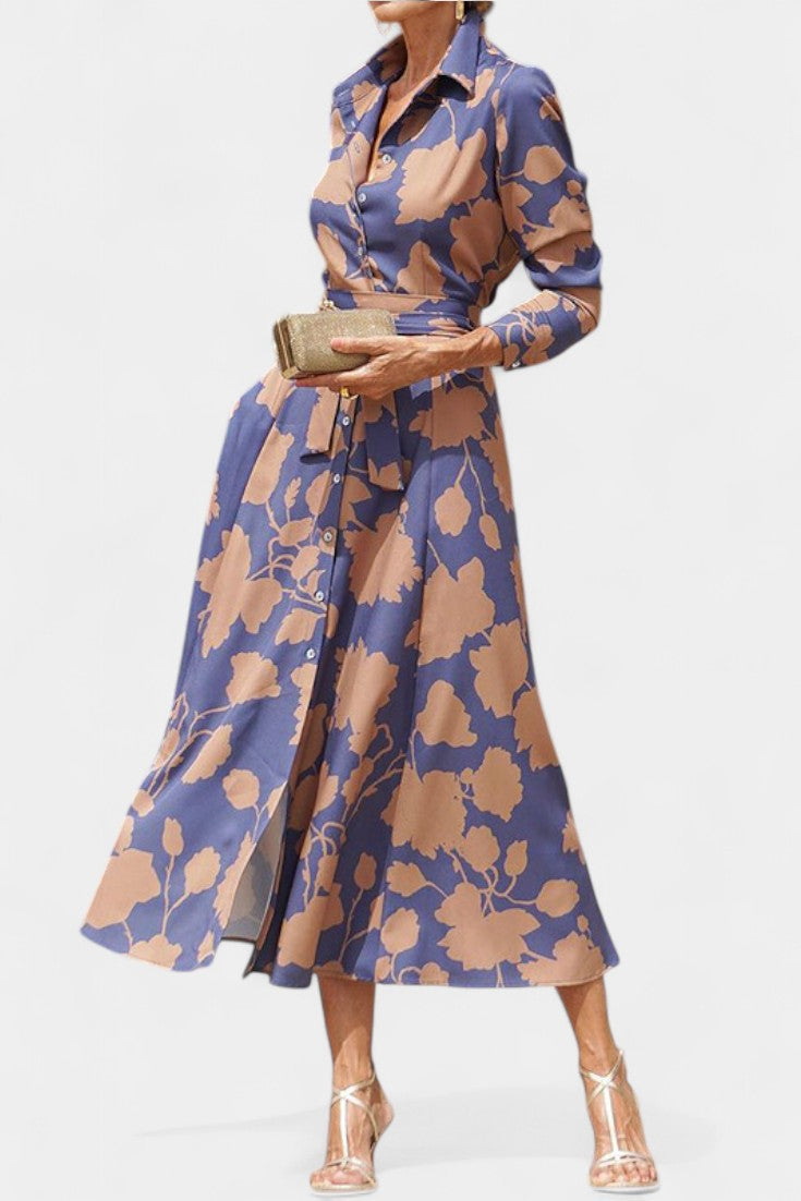Vestito Midi Samaria con Bottoni e Collo a Fiori