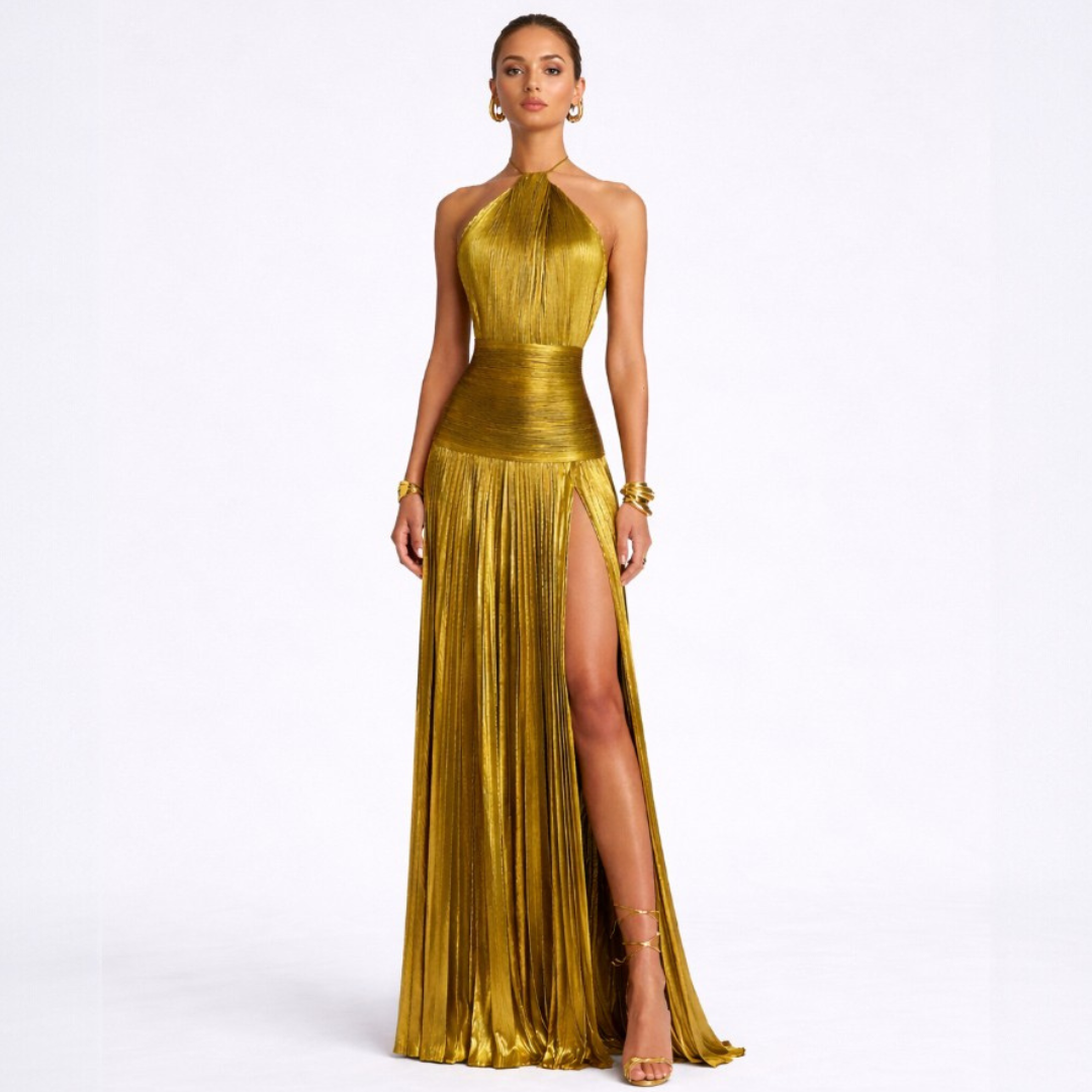 Emma | Vestito Halter Metallico con Schiena Scoperta
