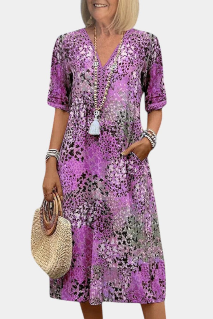 Abito Boho Perla con Motivo Floreale e Dettagli all'Uncinetto