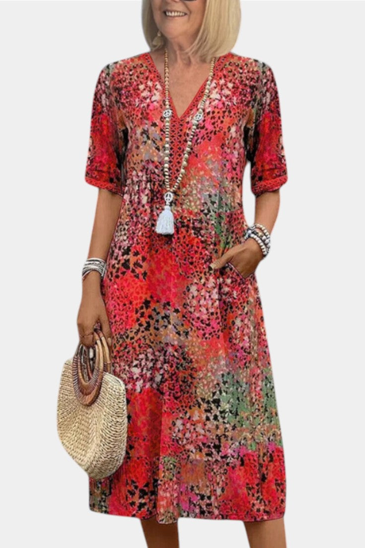 Abito Boho Perla con Motivo Floreale e Dettagli all'Uncinetto