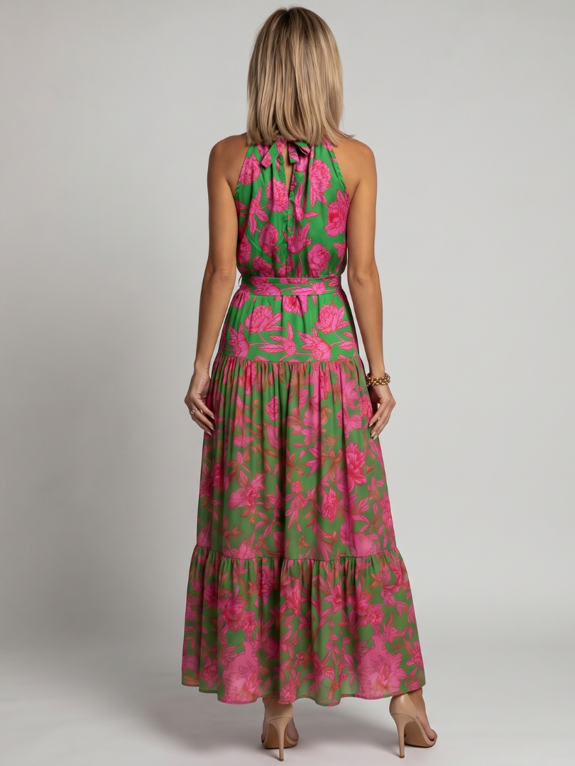 Rosa | Abito midi drappeggiato con scollo halter