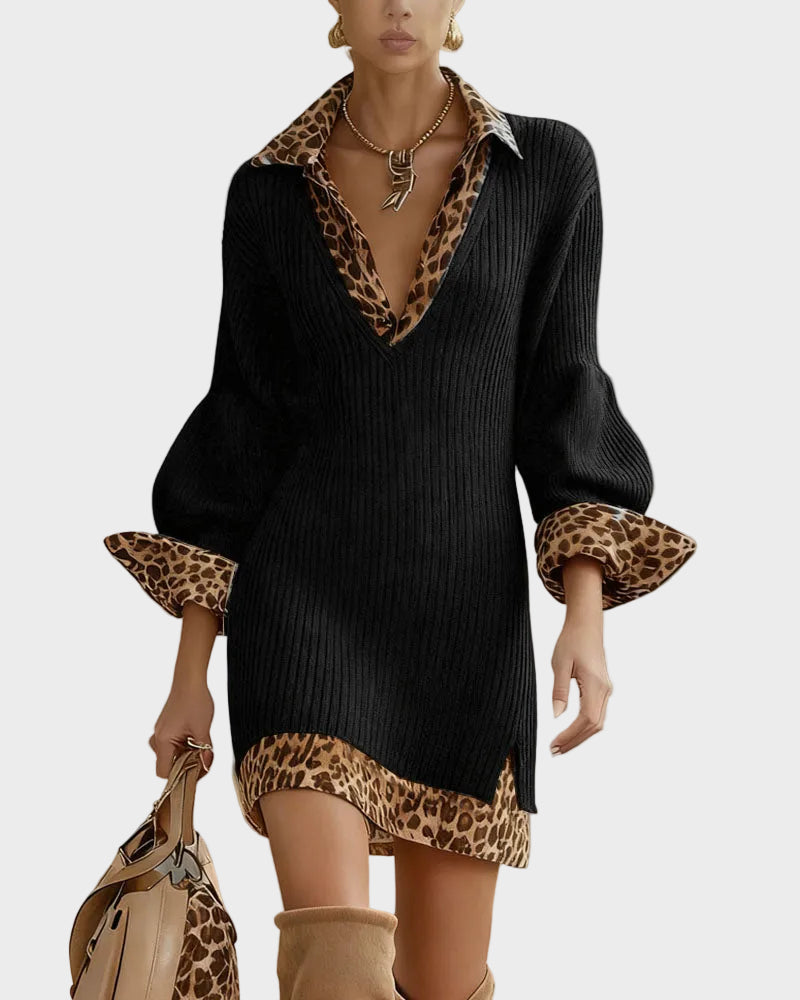 Sotiria | Mini Abito In Maglia Con Orlo Leopardato