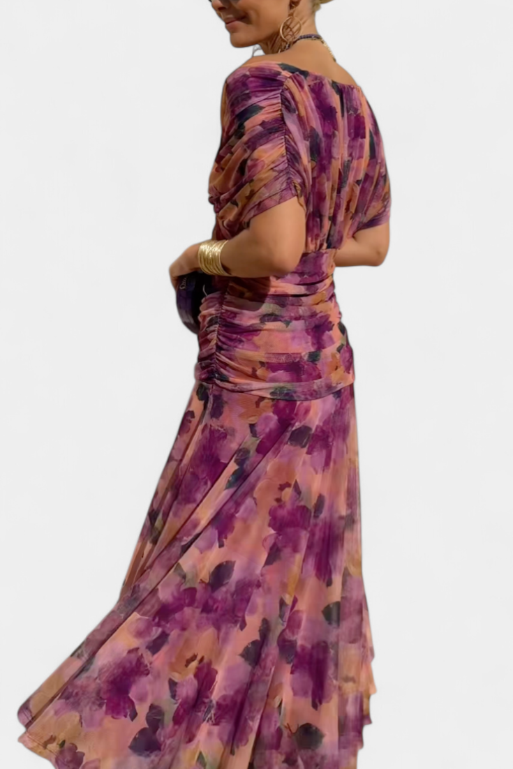 Alondra Vestito Lungo con Fantasia Floreale e Décolleté
