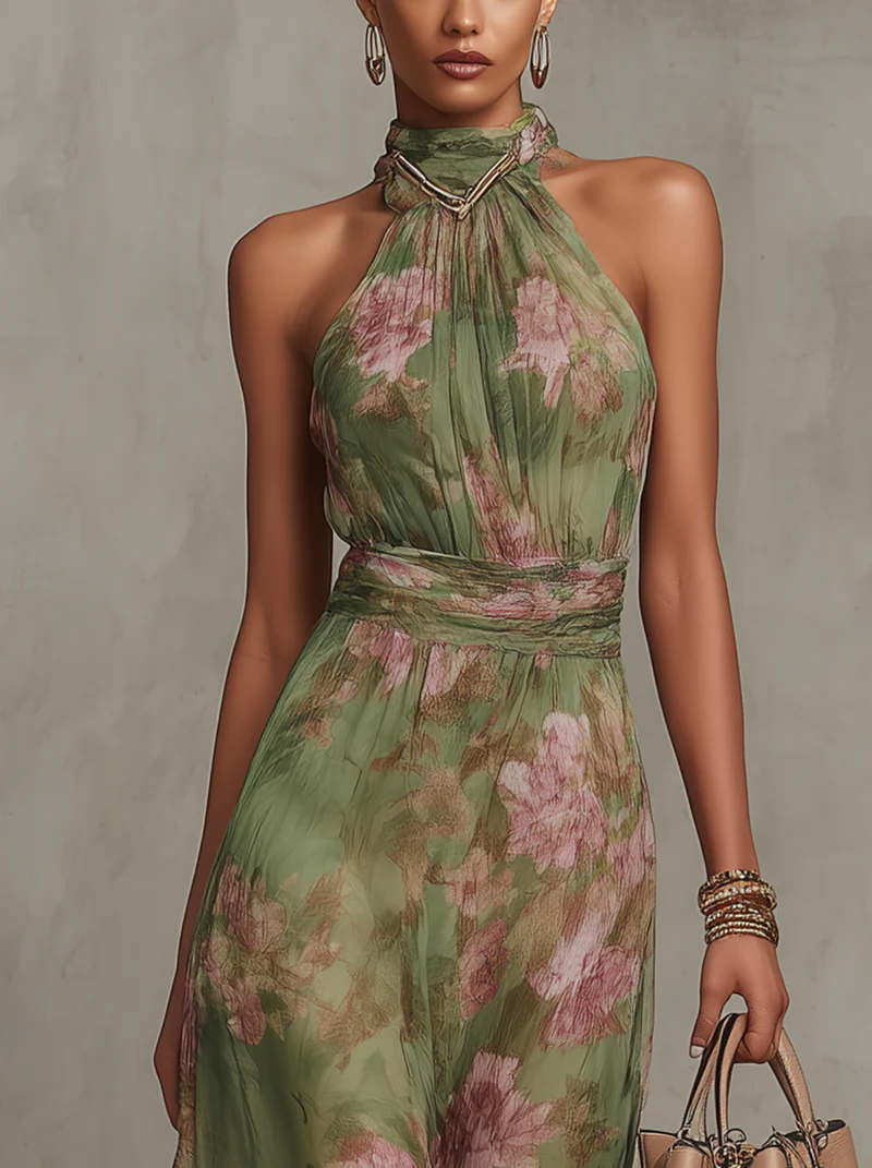 Livia | Abito Maxi Floreale con Scollatura Halter