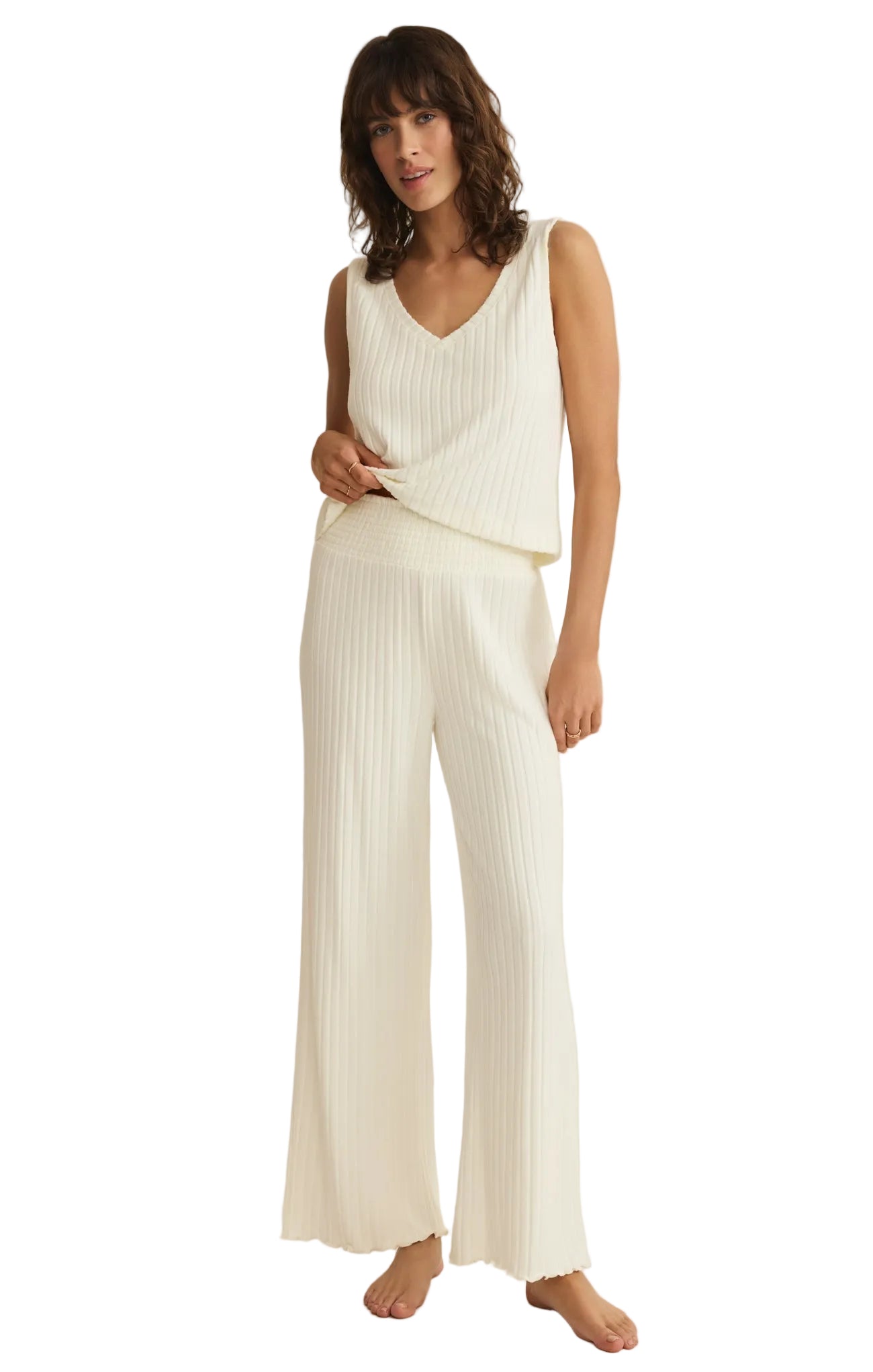 Megan | Pantaloni Dawn in Raso di Seta con Arricciature (Dawn Smocked Silky Rib Pant)