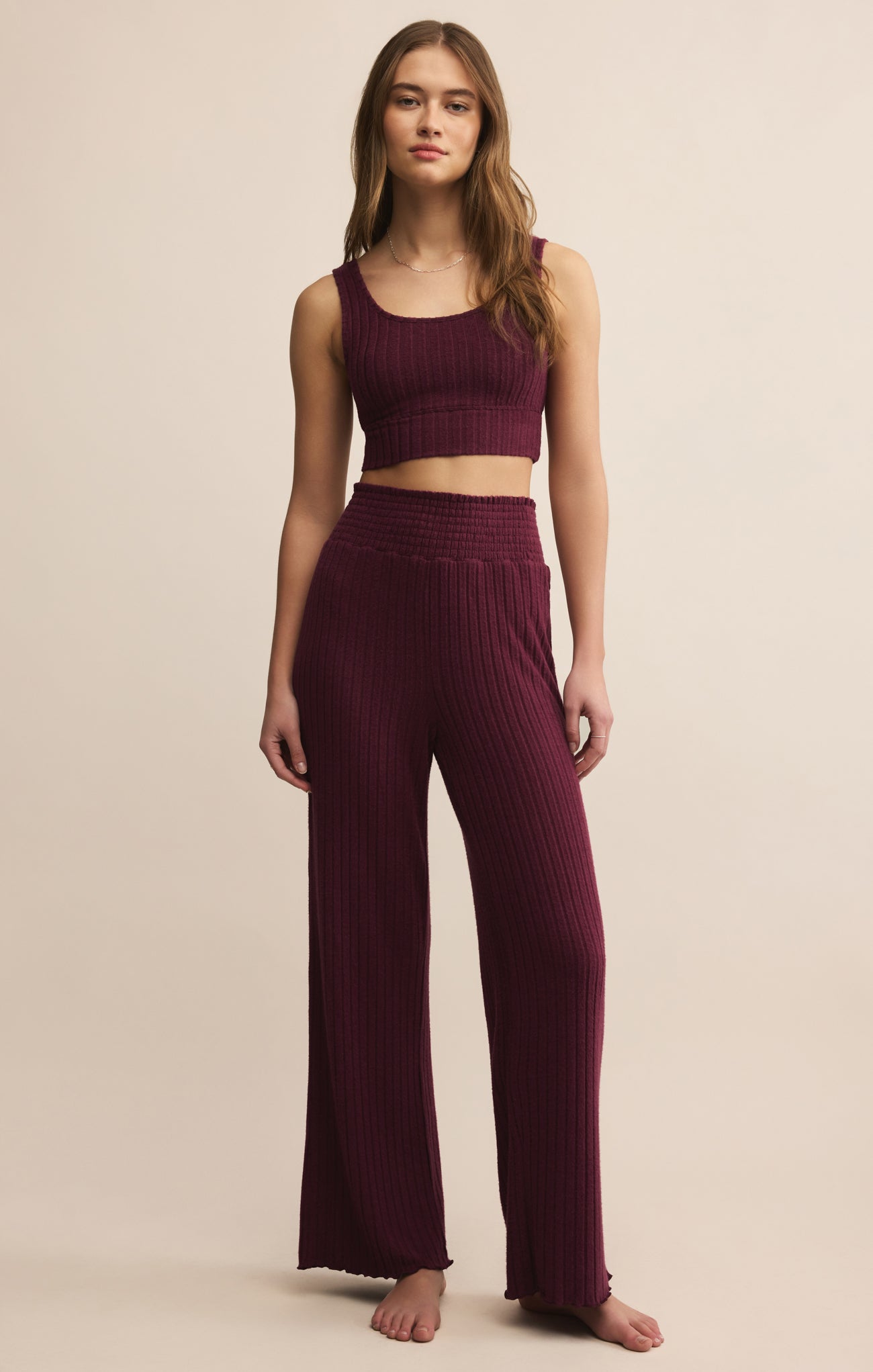 Megan | Pantaloni Dawn in Raso di Seta con Arricciature (Dawn Smocked Silky Rib Pant)