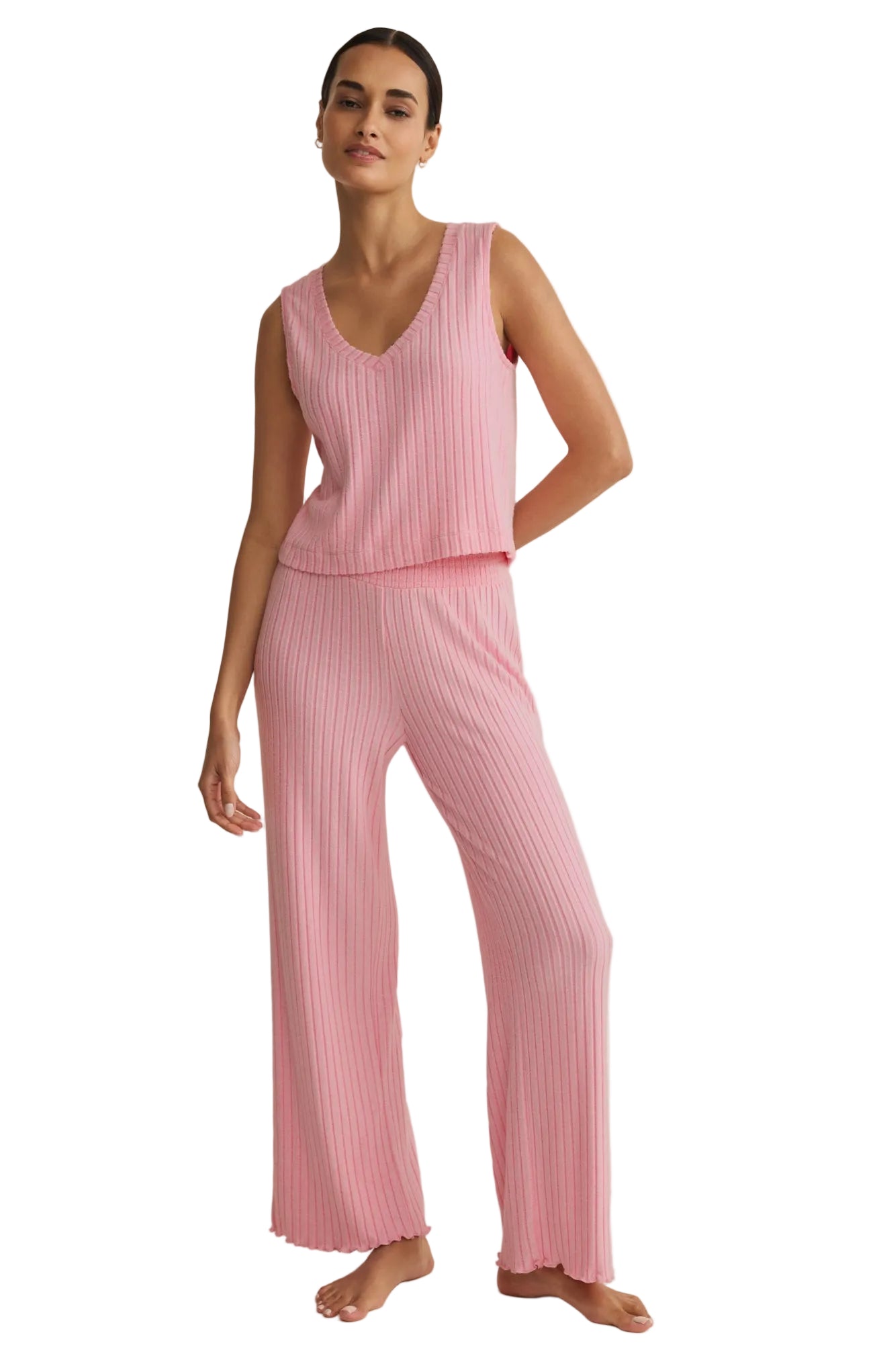 Megan | Pantaloni Dawn in Raso di Seta con Arricciature (Dawn Smocked Silky Rib Pant)