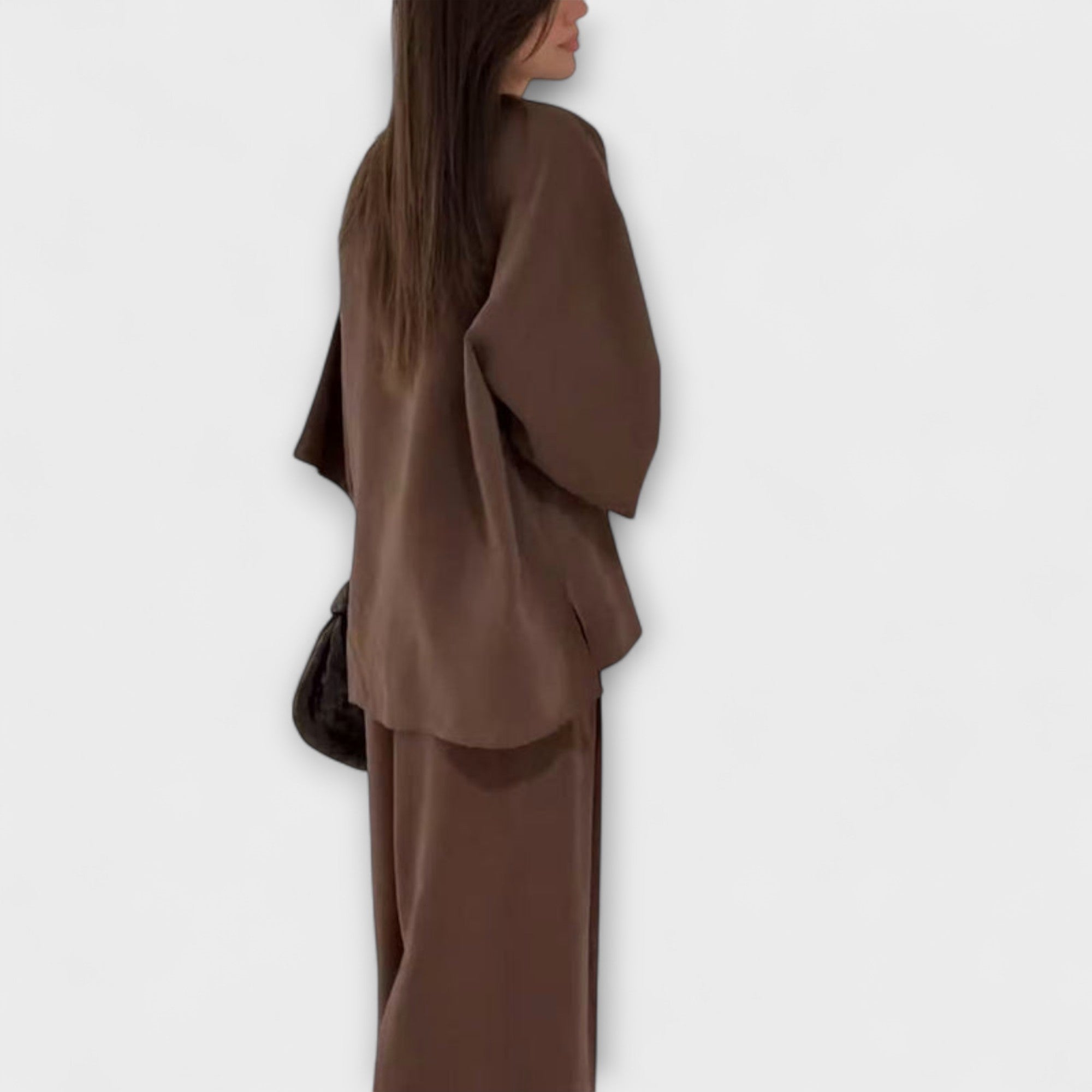 Jacqueline - Top casual con scollo a V e pantaloni coordinati
