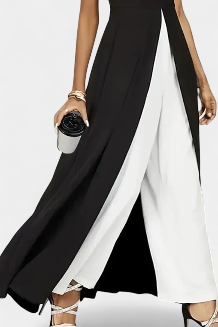 Alicia Set Elegante Bicolore Senza Maniche con Pantaloni Larghi