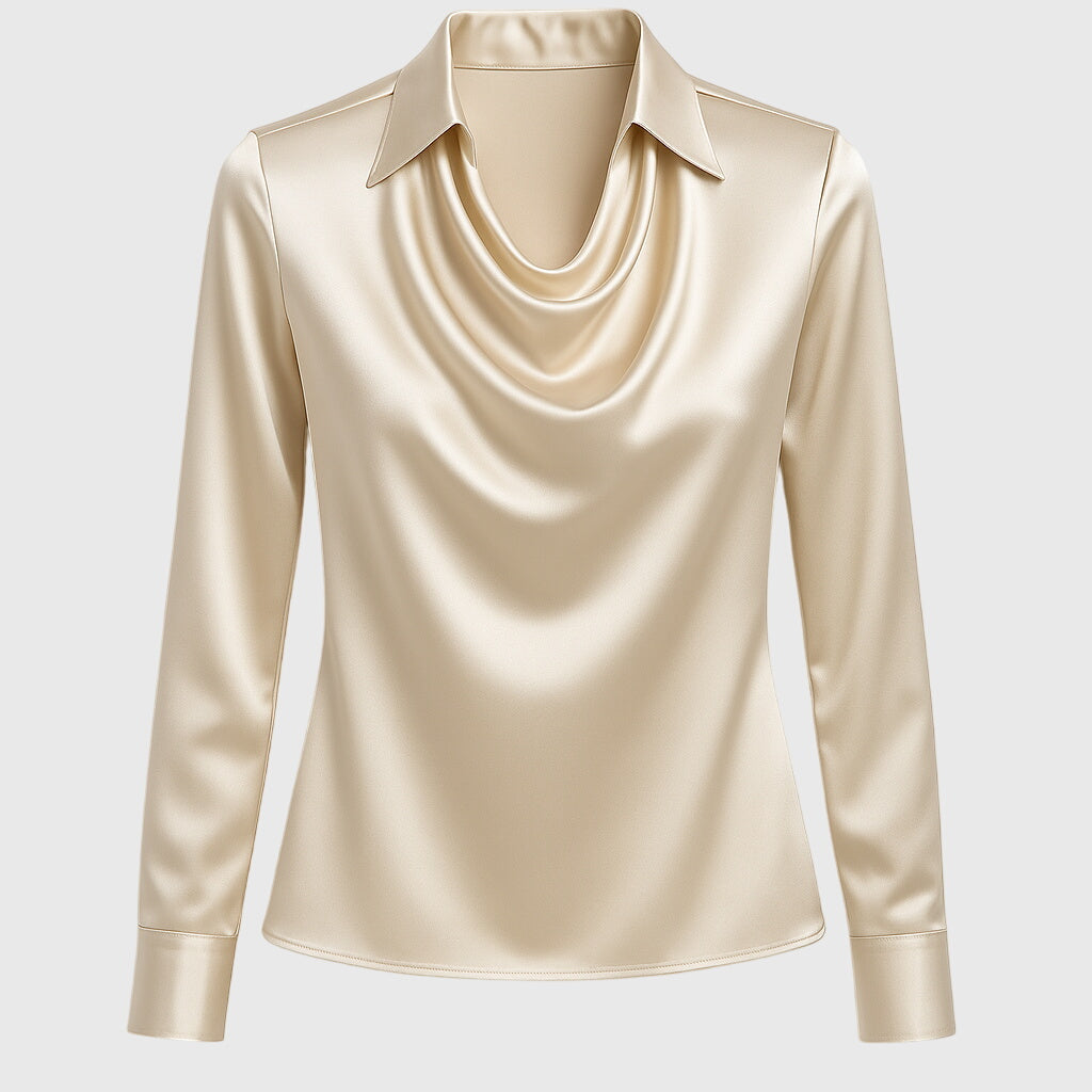Sylvie - Blusa di lusso con lucentezza e collo plissettato